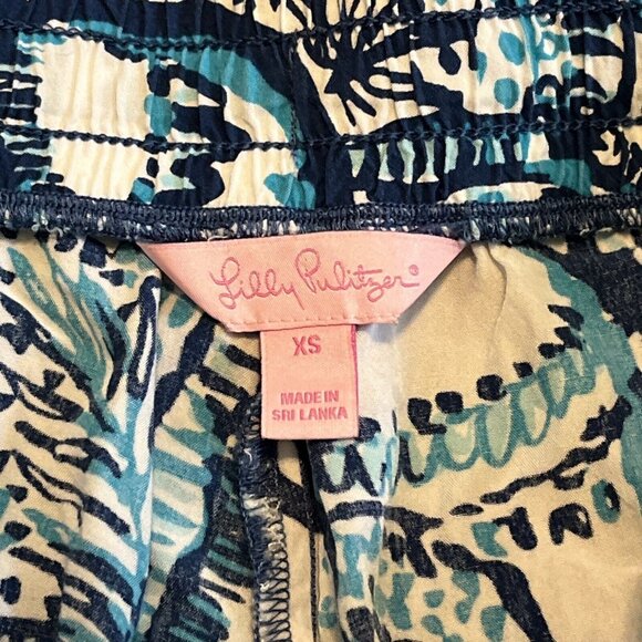 Lilly Pulitzer Katia Shorts SZ XS Keep on Trunkin Blue White Elephant Rayon - Picture 7 of 11